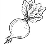 Kolorowanka burak do druku: czarno-biały rysunek warzywa bez tła, idealny dla dzieci i dorosłych.