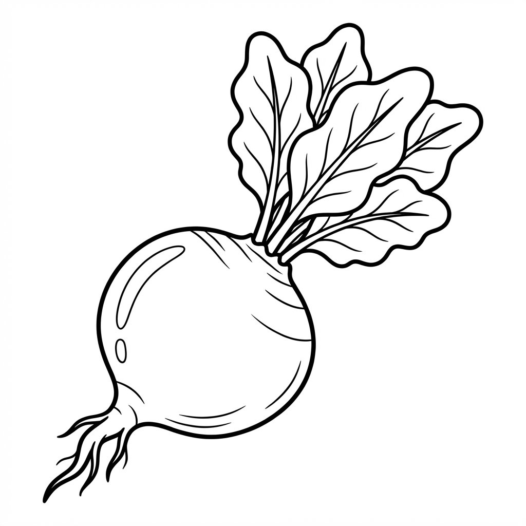 Kolorowanka burak do druku: czarno-biały rysunek warzywa bez tła, idealny dla dzieci i dorosłych.