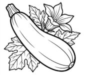 Kolorowanka cukinia do druku, czarno-biały rysunek warzywa, kontury bez tła, dla dzieci i dorosłych.