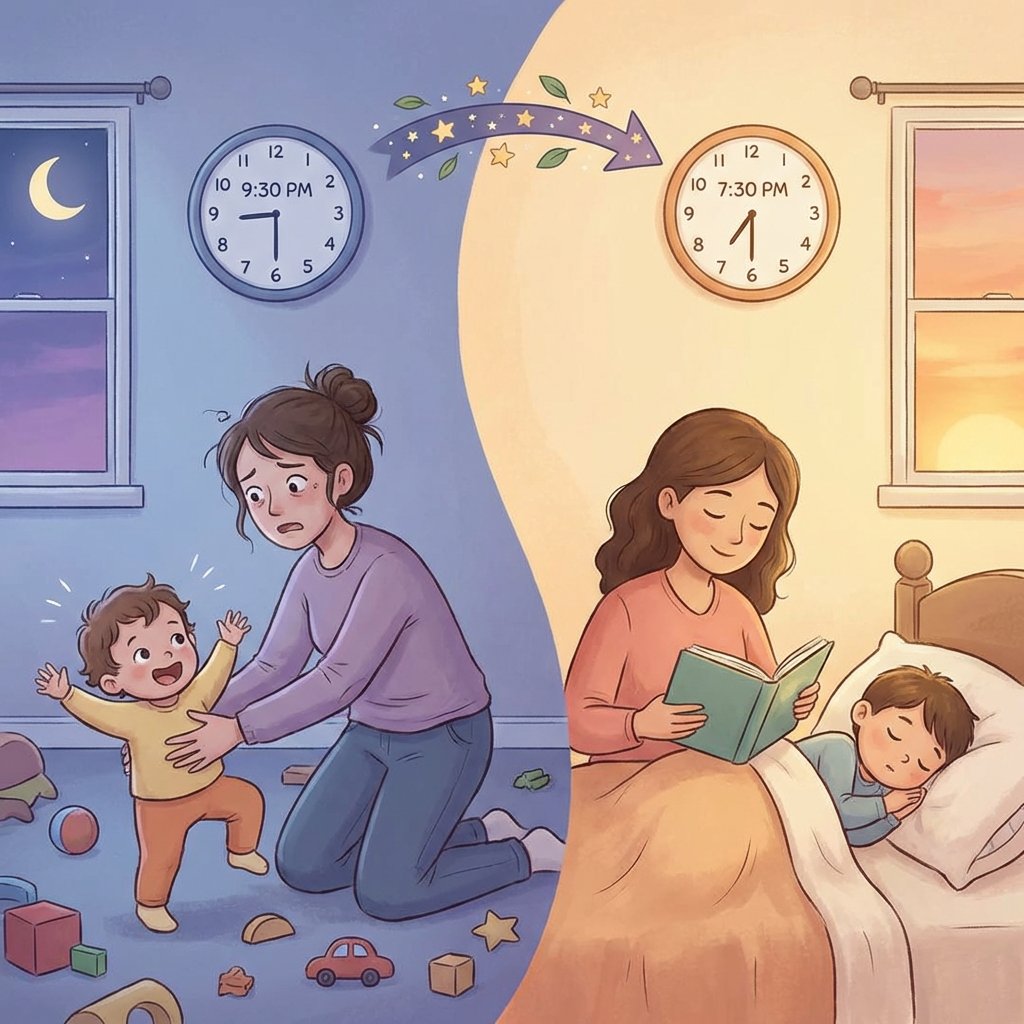 Spokojna sypialnia dziecięca, w której małe dziecko śpi w łóżeczku, a obok stoi zegar wskazujący wczesną godzinę...