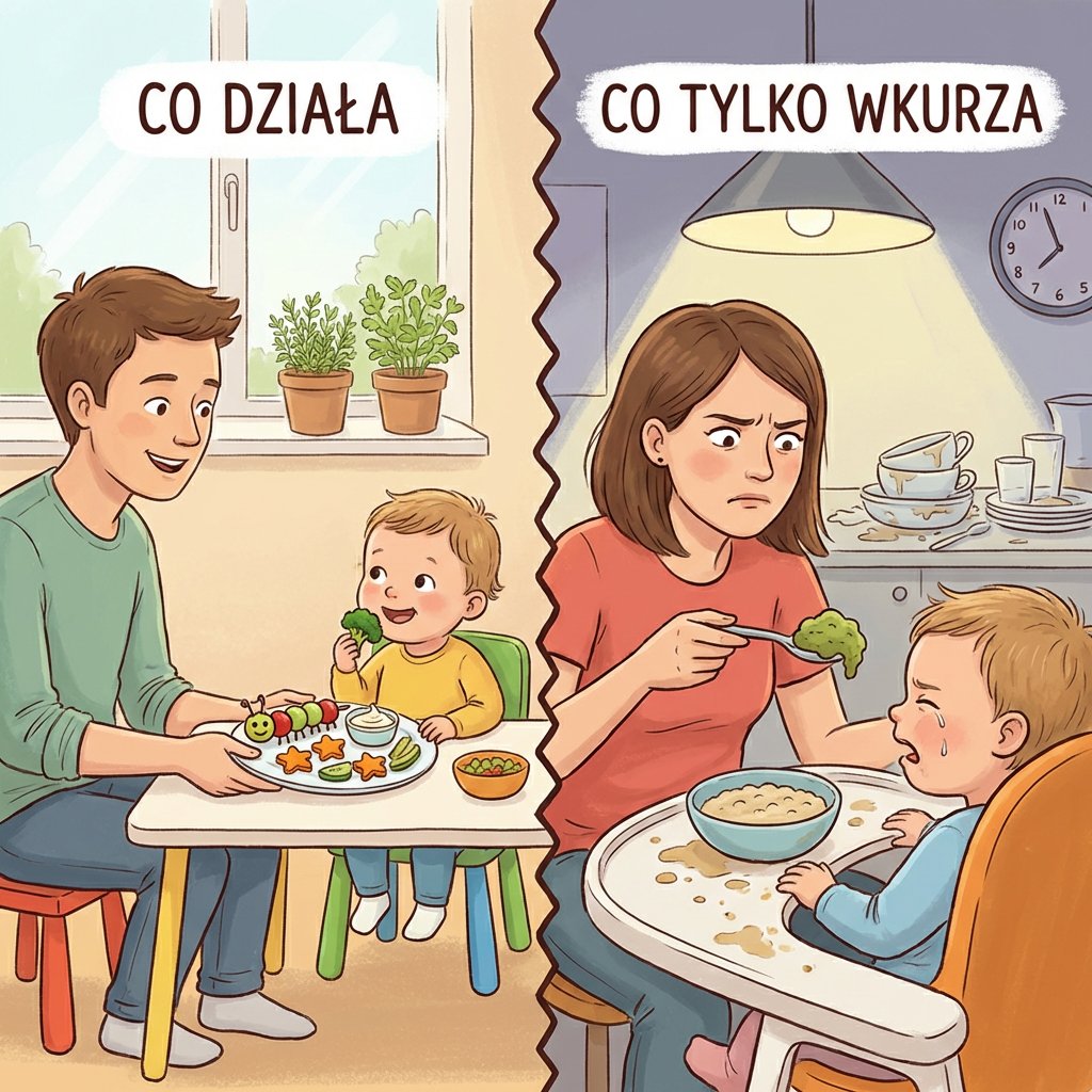 Uśmiechnięte dziecko przy kolorowym talerzu z warzywami, ilustrujące skuteczne sposoby na układanie zdrowego jadłospi...