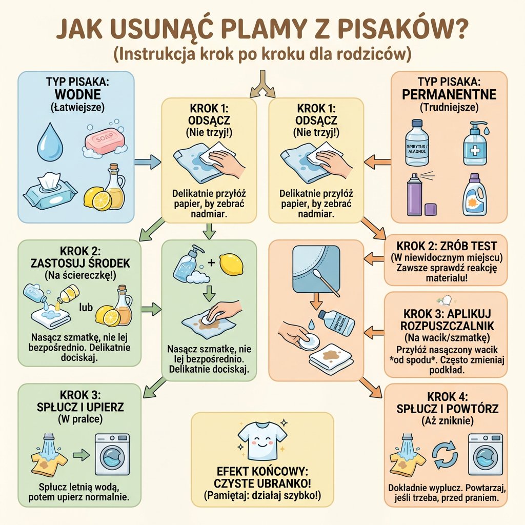 Infografika poradnikowa dla rodziców przedstawiająca skuteczne i sprawdzone domowe sposoby na to, jak szybko usunąć pl...