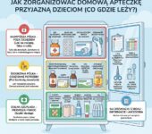 Infografika dla rodziców: jak zorganizować bezpieczną domową apteczkę przyjazną dzieciom i odpowiednio pogrupować l...