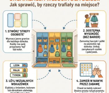 Jak zorganizować przestrzeń na buty, kurtki i plecaki przy wejściu, żeby dzieci odkładały rzeczy na miejsce?