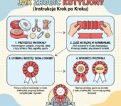 Infografika przedstawiająca instrukcję krok po kroku jak zrobić kotylion DIY, idealna dla rodziców i dzieci na szkolne...