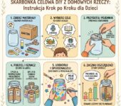 Infografika DIY dla rodziców: jak zrobić dziecku kreatywną skarbonkę na różne cele z materiałów z recyklingu i rze...