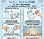 Infografika dla rodziców: Jak zrobić sztuczny szron na słoiku z soli i kleju – instrukcja DIY na zimowy lampion krok ...