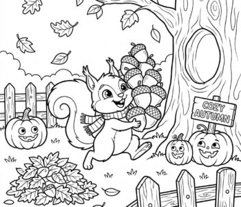 Jesienne liście i wiewiórka