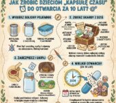 Infografika dla rodziców: Jak zrobić kapsułę czasu z dziećmi do otwarcia za 10 lat. Kreatywna instrukcja krok po krok...