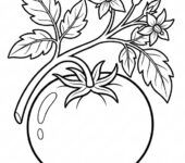 Kolorowanka pomidor, czarno-biała grafika do druku, rysunek warzywa bez tekstu, idealna dla dzieci.