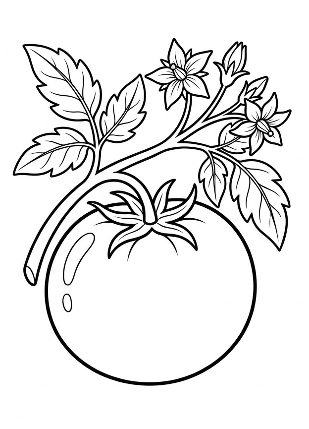 Kolorowanka pomidor, czarno-biała grafika do druku, rysunek warzywa bez tekstu, idealna dla dzieci.