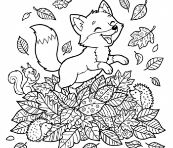 Mały lisek i jesienne liście