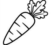 Czarno-biała kolorowanka do druku: marchewka, rysunek, kontury.
