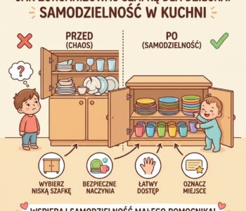 Jak zorganizować szafkę kuchenną, żeby dziecko mogło samo brać talerz i kubek?