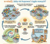 Infografika dla rodziców: jak zorganizować rotację zabawek w pokoju dziecka, aby ograniczyć zakupy i zadbać o porząd...
