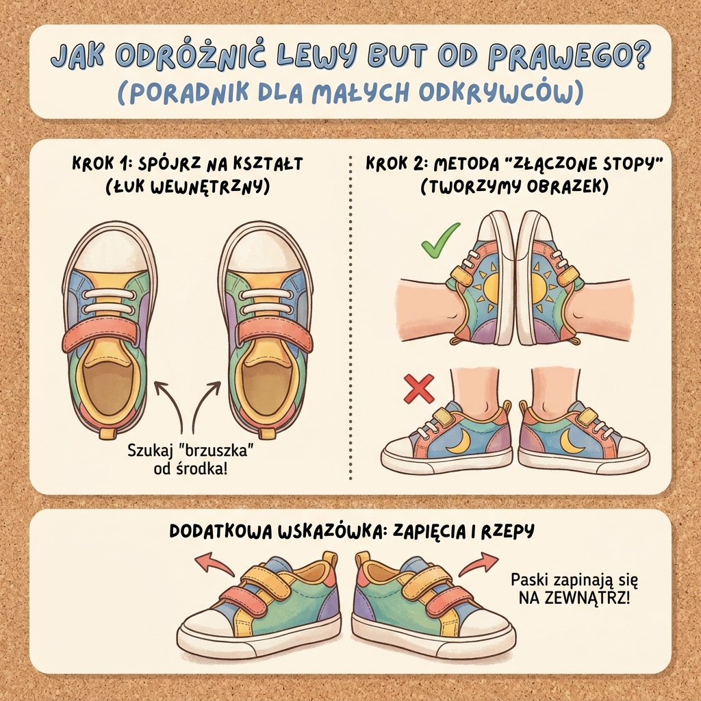 Infografika dla rodziców: Jak odróżnić lewy but od prawego? Praktyczne wskazówki i triki ułatwiające dziecku samodz...