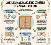 Infografika dla rodziców: Jak usunąć naklejki z mebli bez śladu kleju – sprawdzone domowe sposoby na czyste fronty s...