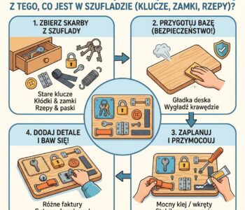 Jak zrobić domową tablicę sensoryczną z tego, co jest w szufladzie (klucze, zamki, rzepy)?
