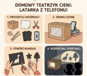 Infografika dla rodziców: jak zrobić domowy teatrzyk cieni dla dzieci przy użyciu latarki z telefonu. Kreatywna zabawa ...