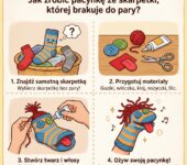 Infografika dla rodziców: instrukcja krok po kroku jak zrobić pacynkę ze skarpetki bez pary. Kreatywne DIY i zabawa z d...
