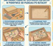 Infografika DIY: Jak zrobić labirynt dla kulek i autek w pokrywce po butach – kreatywna zabawa dla dzieci w domu krok p...