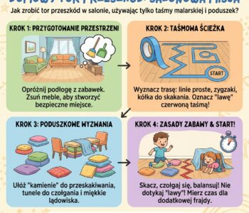 Jak zrobić tor przeszkód w salonie, używając tylko taśmy malarskiej i poduszek?