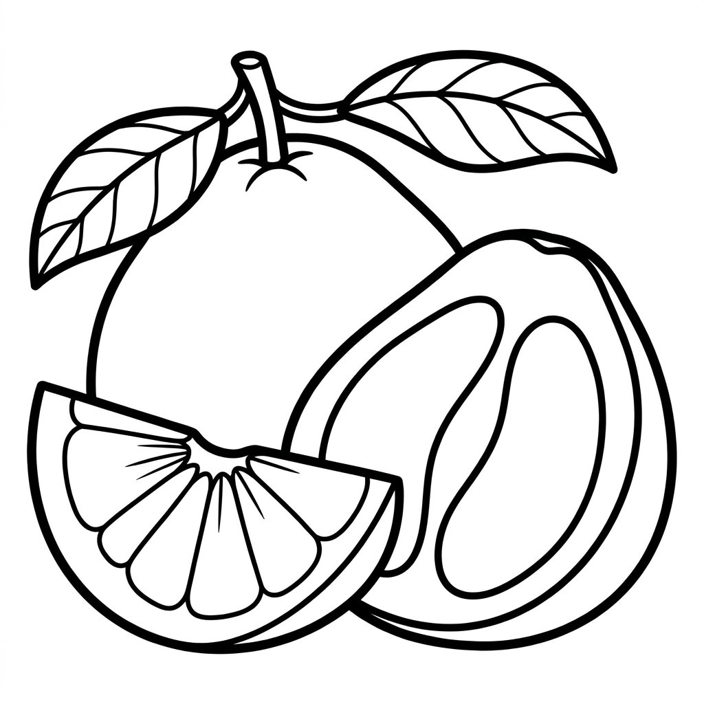 Kolorowanka Pomelo do druku: czarno-biały rysunek bez tła, tylko kontury, gotowy do pobrania i pokolorowania.