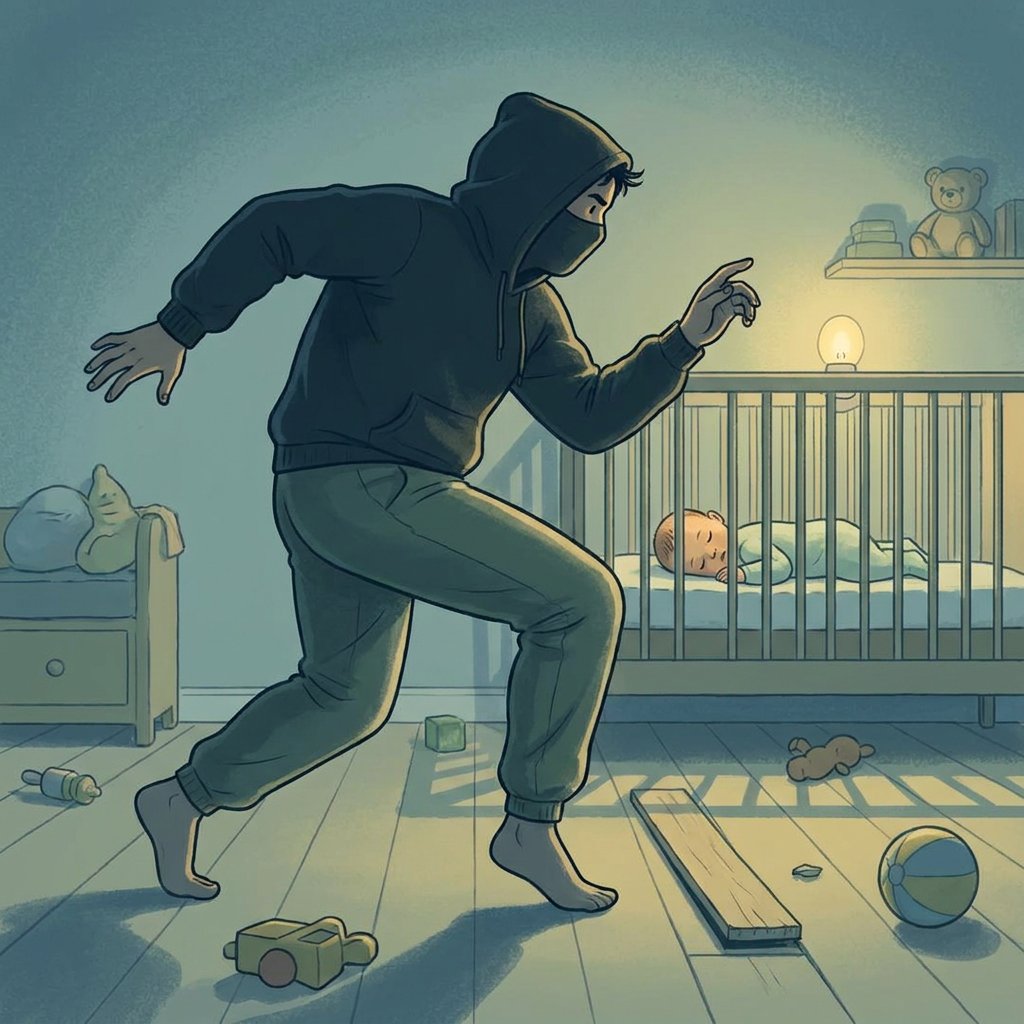 Mama wykonująca ostrożny ruch ninja exit, aby po cichu opuścić sypialnię niemowlęcia po skutecznym uśpieniu dziecka...